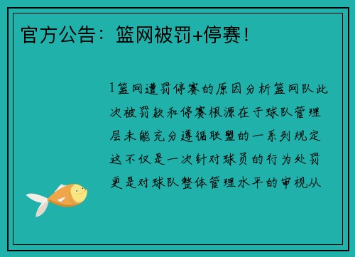 官方公告：篮网被罚+停赛！