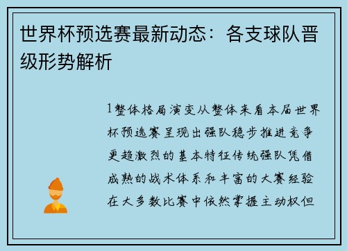 世界杯预选赛最新动态：各支球队晋级形势解析